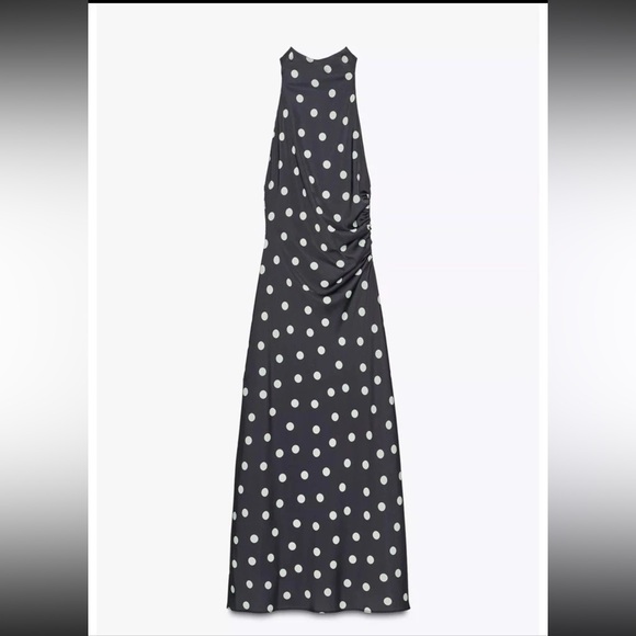 ZARA POLKA DOT SATIN MIDI DRESS - Picture 12 of 15
